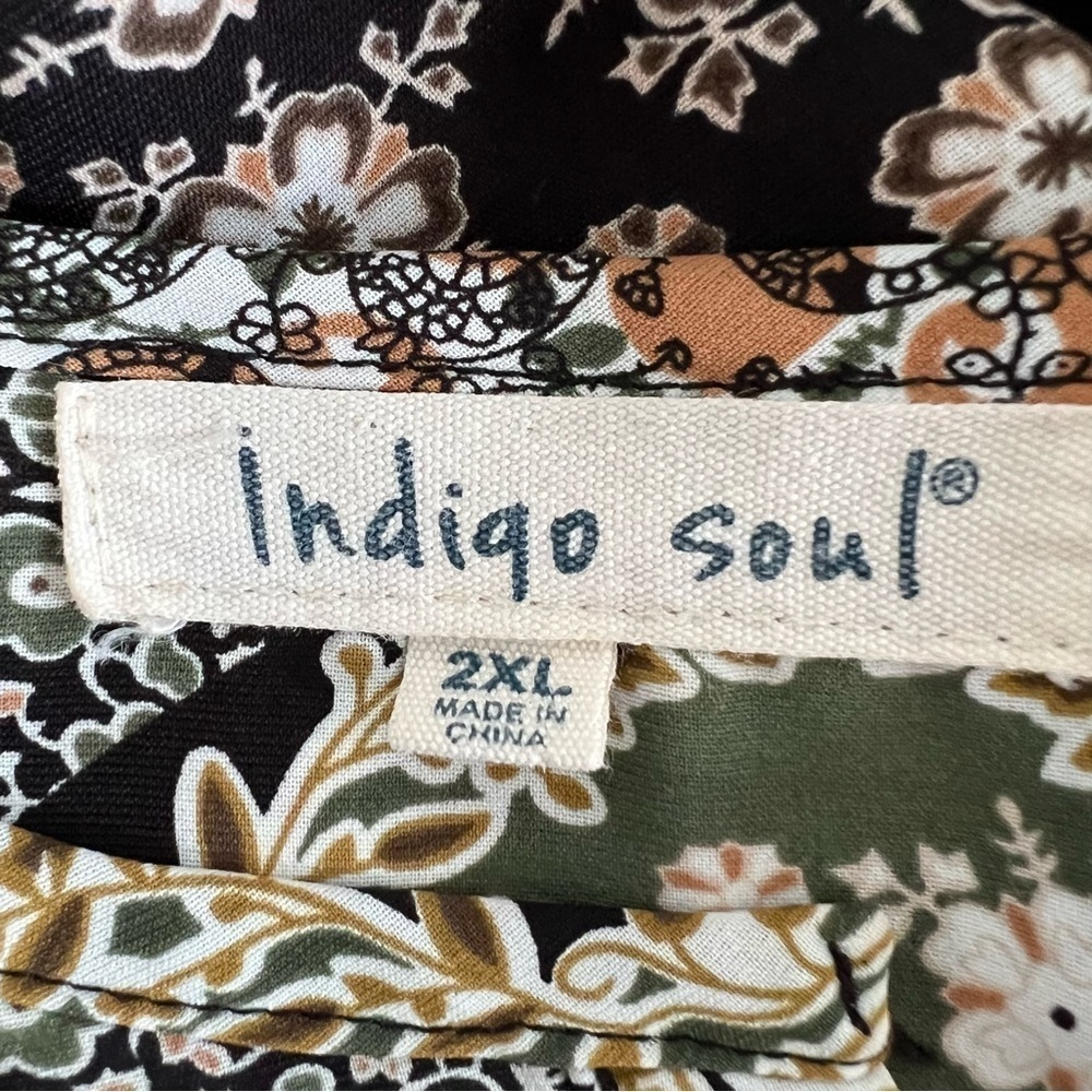 Indigo Soul Floral Tunic Top Flowy Button Front Back Pleat Hippie Boho Multi 2XL - Picture 9 of 10
